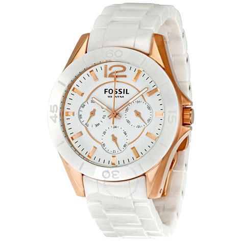 fossil white ceramic watch women